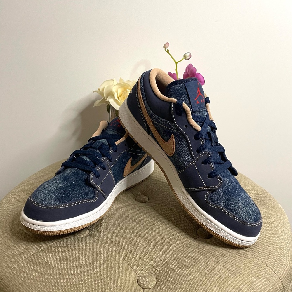 Air Jordan Low “Denim” Navy Blue Sneakers Size 6.5 Boys, Size 8.5 Women’s